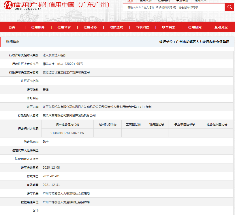 东风汽车有限公司东风日产发动机分公司部分岗位实行综合计算工时工作制许可公示12.11.png