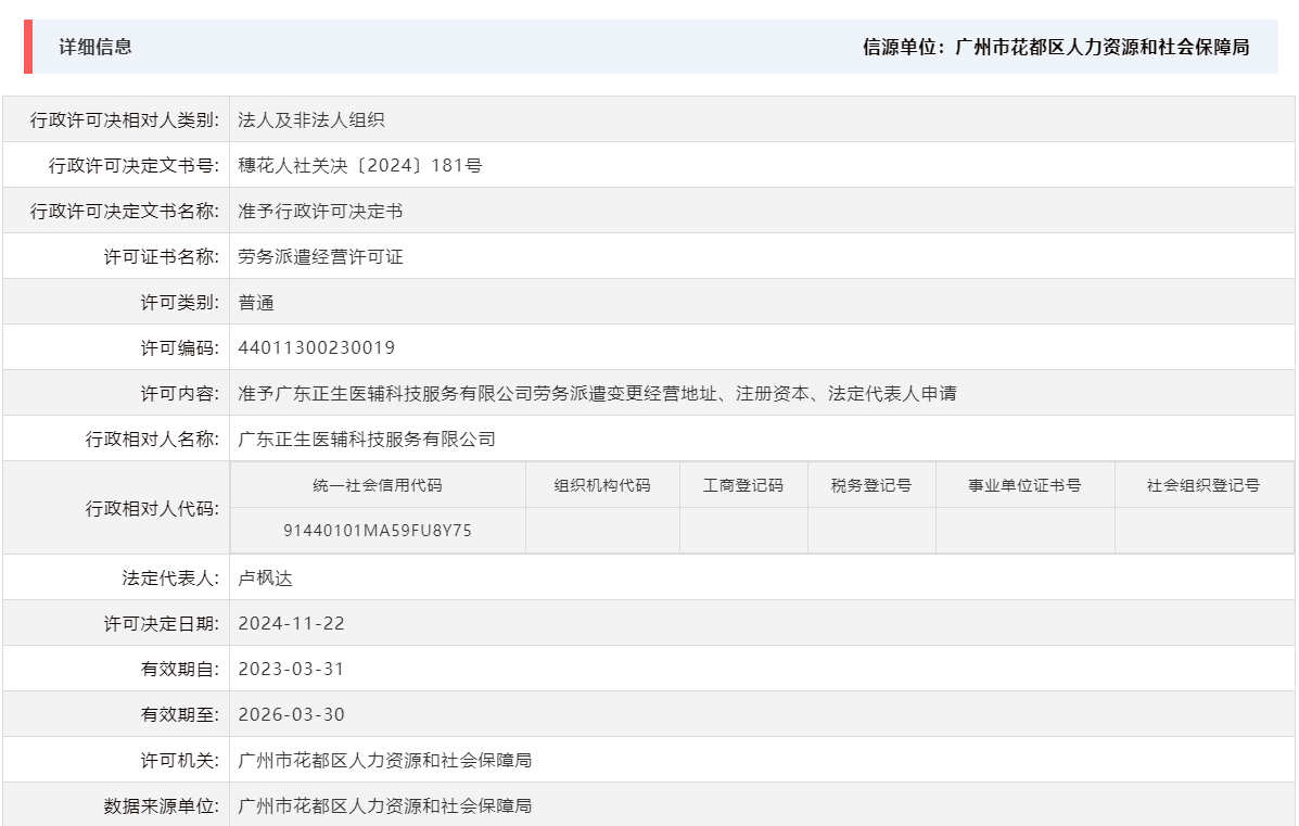 11.22准予广东正生医辅科技服务有限公司劳务派遣变更经营地址、注册资本、法定代表人申请.png