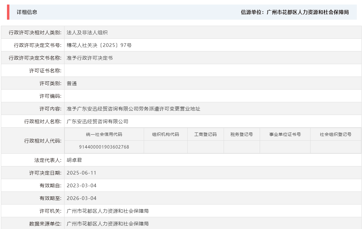 6.11准予广东安迅经贸咨询有限公司劳务派遣许可变更营业地址.png